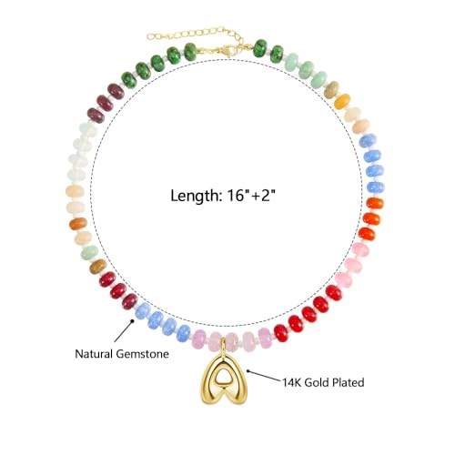 Elegant Boho Colorful Beaded Necklace with Gold Bubble Letter A-Z Pendant,Handmade Trendy Summer Beach Initial Necklace Chain,14K Gold-Plated Natural Stone Choker, Perfect Festival Jewelry Gift for Women2