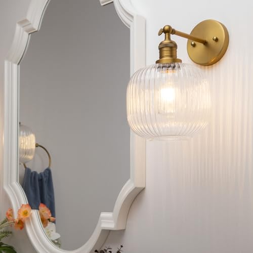Image of Pathson Modern Wall Sconce Lamp Clear Striped Round Glass, Hardwired Vintage Wall Vanity Light Fixture for Farmhouse Living Room Bedroom Bathroom Loft