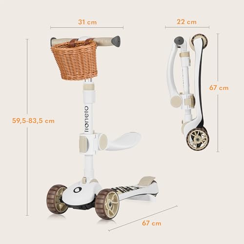 LIONELO Franky 2-in-1 Kinder-Balance-Roller ab 3 Jahre bis 50 kg Laufrad ab 1 Jahr bis 20 kg Höhenverstellbar, LED-Räder, rutschfestes Trittbrett, Korb