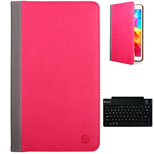 VanGoddy Slim Pink Grey Portfolio Flip Cover Case and Wireless Keyboard for Samsung