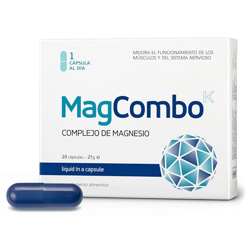 MagCombo - Magnesio puro concentrado, fórmula de aceite especial para máxima absorción, enriquecido con vitaminas В2, В6, В12 y С, solo 1 cápsula diaria.