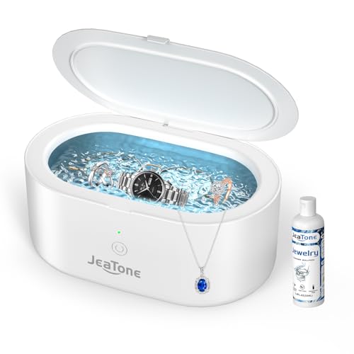 JeaTone Limpiador Ultrasónico Profesional de 600ml Con líquido de limpieza ultrasónico de 50 ml, 46KHz Limpiador Ultrasónico para gafas para prótesis Dentales, Retenedores, Alineadores, Joyas, Relojes