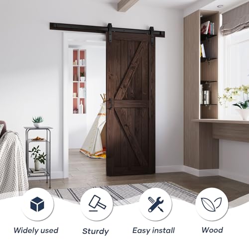 Image of FREDBECK 32 x 80 Brown Wood Barn Door with Hardware Included,K-Frame,Coffee