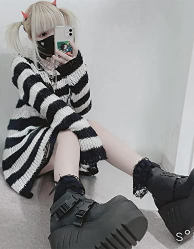 Image of Goth Y2K Striped Sweater Grunge Ripped Punk Gothic Sweaters for Women