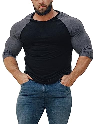 Chemise Henley homme manches raglan 3/4 coupe fuselée en coton extensible léger
