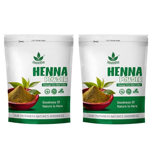 Image of Havintha Natural Henna Powder for Hair Color | 100% Natural Hair Dye | Shiny, Smoothning, Hair Growth, Deep Conditioning, Frizzy Damaged Hair Powder- Lawsonia Inermis - 200gm (Pack of 2)