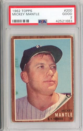 Graded 1962 Topps Mickey Mantle #200 Baseball Card PSA 2 Good