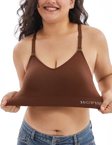 Image of HOFISH Support Nursing Bras for Breastfeeding Medium Impact Maternity & Nursing Sports Bra Seamless Racerback Pregnancy Bra