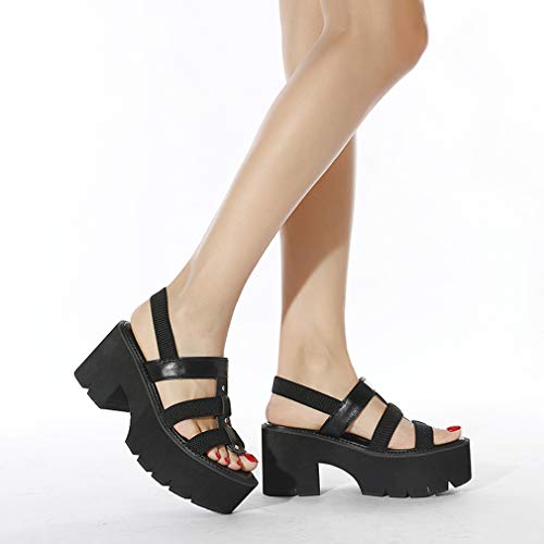 Huntarry Women Roman Cutout Goth Platform Sandals Classic Chunky Heel Shoes #TOP2