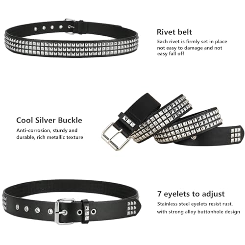Black Studded Belt, Star Belt Goth Y2K Double Grommet Belts Emo Gothic Rivet Punk Rock Accessories for Women Men3