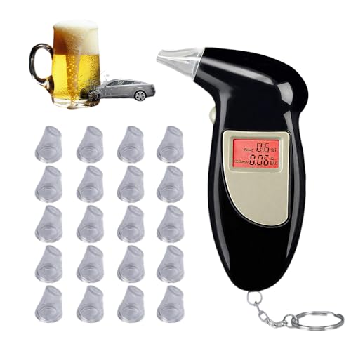 AXVRAV Alcoholímetro de precisión policial, alcoholímetro profesional con pantalla LCD y 20 boquillas, medidor portátil por mil para el hogar, alta precisión, automovilista, fiesta, oficina, uso