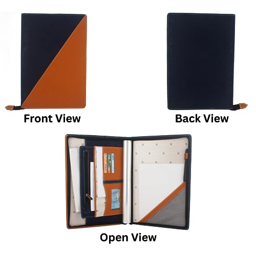 Image of Professional PU Leather Multipurpose B4 Size Document Holder 20 Leafs Zipper File Folder Organizer for Certificates, Marksheets, Degrees, Interview Portfolio, Important Documents (Brown-Blue)