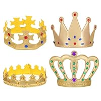 KFHENSOMR 4 Pcs Gold Crown King Queen Crowns Prince Princess Hat Cap Set, Birthday King Crown, Halloween Crowns Party Supplies, Royal Costume Accessories