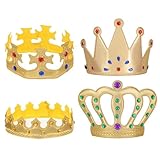 KFHENSOMR 4 Pcs King Crown Princess Crowns, Prince Gold Crown Set, Hat Cap with Gems for Halloween, Crowns Party Supplies, Royal Costume Accessories