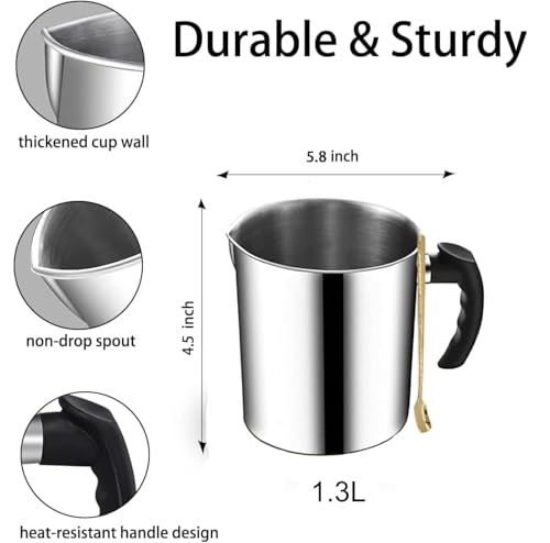 Phinicco Candle Making Pouring Pot, 44oz 1.3L Wax Melting Pot and Spoon 304 Stainless Steel Candle Making Pitcher Heat-Resistant Handle Dripless Pouring Spout Design - Thumbnail 4