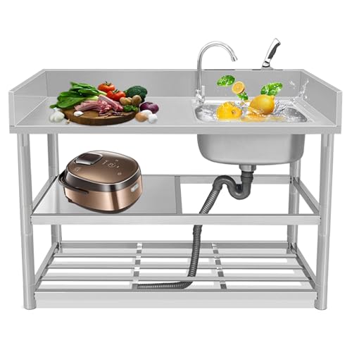 Fregadero Exterior Jardin Cocina,Fregadero Portatil Camping,Pila Lavadero,Fregadero Camper,Fregaderos Industriales con Grifo,Estación de Lavado de Manos con Soporte,para Exteriores,Viajes(120x50x80cm)