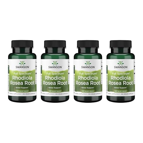Swanson Rhodiola Rosea Root 400mg, 100 Capsules (Pack of 4), Natural Stress Support & Mood Balance, Adaptogen for Healthy Sleep