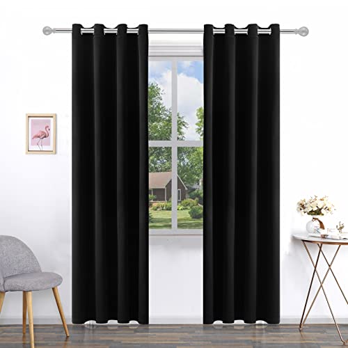 Pickluc Grommet Blackout Curtain for Living Room, Light Blocking Drapes, Thermal Insulated, Noise Reduction, 52 Inches Wide x 84 Inches Long, Black, 2 Panels