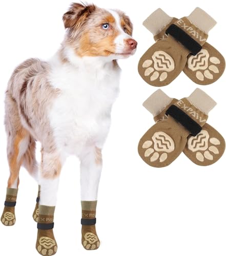 EXPAWLORER Double Side Anti-Slip Dog Socks with Adjustable Straps - 2 Pairs Soft and Breathable Puppy Non-Slip Paw Protection, Better Traction Control for Indoor on Wooden Floor Wear