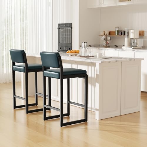 Image of Bar Stools Set of 4, Modern Counter Height Bar Stools with Back,26 inch Dark Blue