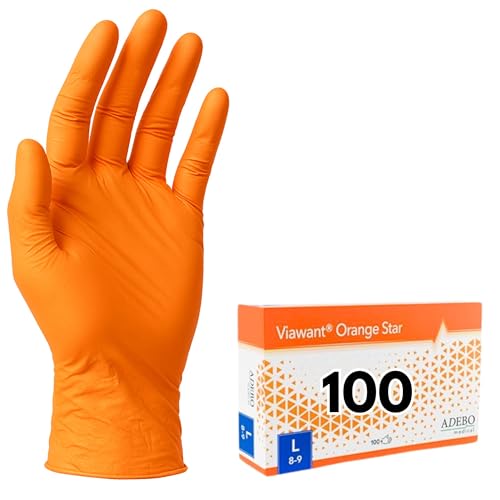 Einweghandschuhe 100 Stück | L | Nitrilhandschuhe Orange | Puderfreie, latexfreie Einmalhandschuhe | Reißfest & feinfühlig | EN 455 & EN 374 | Gr. XS, S, M, L, XL