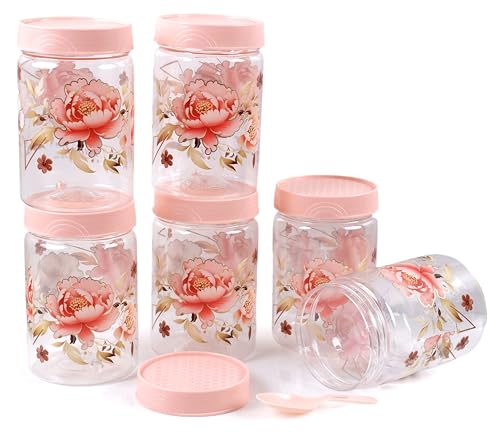 Image of 500 ml Set of 6 -Plastic Airtight Small Storage Container Boxes and Jar Kitchen Set - BPA-Free, Stackable Pantry Organizers for Kitchen Storage, Spices, Dry Fruits, Pulses (Pink)