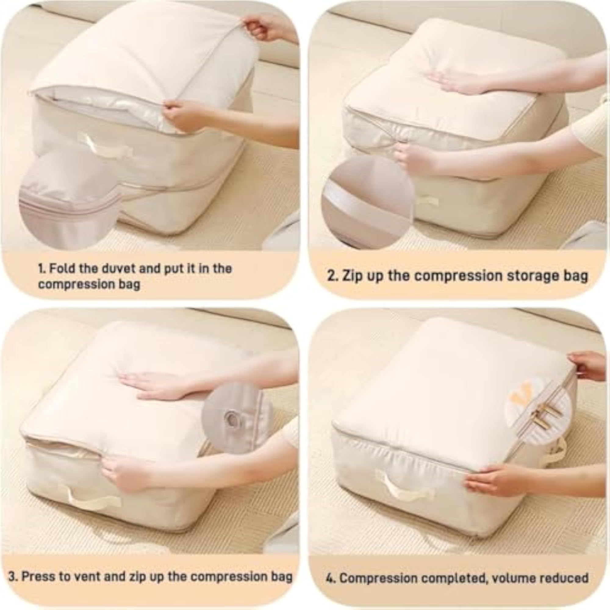 Portable Cloth Compression Bag with Zipper & Handles
