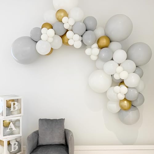 Image of Voircoloria 90pack Gray Balloons Different Size 18 /12 /10 /5 Inch Pastel Grey Balloon Garland Arch Kit for Graduation, Wedding, Birthday, Gender Reveal, Baby Shower, Bridal Shower Decorations