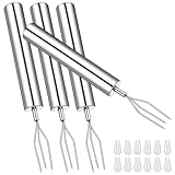 DOPENSPI 4 tenedores de patatas peladas con tapas de seguridad, 14 cm de acero inoxidable, tenedor de patatas, tridente, tenedor de maíz, reutilizable, herramienta portátil para barbacoa de verduras