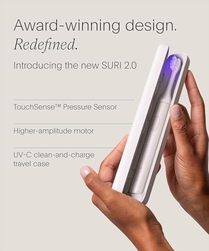 Image of SURI 2.0 New Sonic Electric Toothbrush with Pressure Sensor & UV-Cleaning Travel Case | 1 Month+ Battery | Electric Toothbrush for Adults | Travel Toothbrushes | Tooth Brush | White