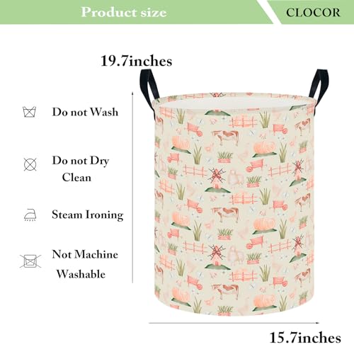 Image of CLOCOR Large Laundry Basket,Waterproof Nursery Hamper,Collapsible Fabric Storage Container,Room Decor,Gift Basket（Farm