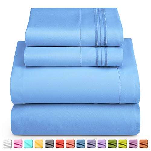 Image of Nestl Full Bed Sheet Set - Calm Blue - 4-Piece Deep Pocket | Instantly Soft, Night-One Ready (No Wash Required). Fits 16-Inch Deep Pockets, 360-Degree Elastic Grip