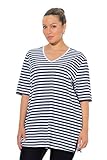 Ulla Popken Damen große Größen Übergrößen Plus Size T-Shirt, Ringel, Relaxed, V-Ausschnitt, Halbarm Marine 54+ 846539130-54+