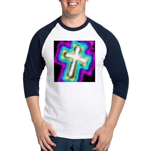 CafePress Electrifying Cross Baseball Jersey Men's Cotton Baseball Jersey, 3/4 Raglan Sleeve Shirt Blue/White