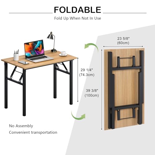 Image of Need Office Computer Desk 39.3 Inch Sturdy Folding Laptop Table Teak