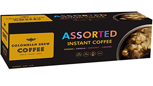 Colombian Brew Assorted Instant Coffee Powder Box |Gift Pack Box Diwali, Rakhi| 80Gm|Strong,Vanilla,Hazelnut,Caramel|