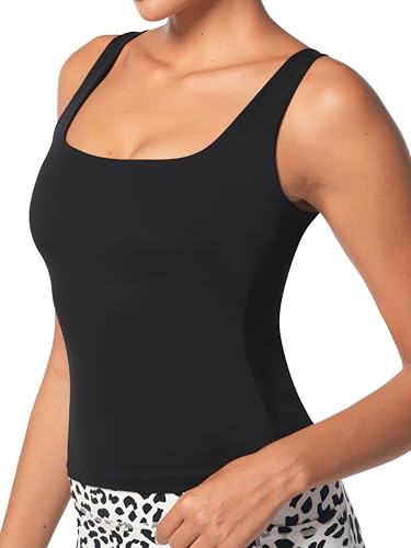 Sunzel Women's Square Neck Tank Top Longline Workout Yoga Sleeveless Double Lined Basic Tight T Shirts Going Out Casual Tops3