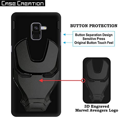 Image of COVERLY Official 3D Touch Feel Trending Real Hero Avenger Logo Mask Soft Rugged Grip Iron Man Super Power Cartoon Movie Silicone Matte Strong Back Cover for Samsung Galaxy On6 (2018) - Black