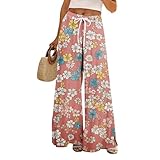 Women’s Loose Casual Palazzo Pant High Waisted Floral Boho Trousers Cruise Outfits Summer Flowy Wide Leg Pants