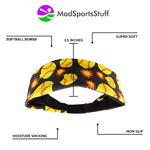 Faixa de cabeça de softball da MadSportsStuff com logotipos de bomba de softbol, Preto, One Size