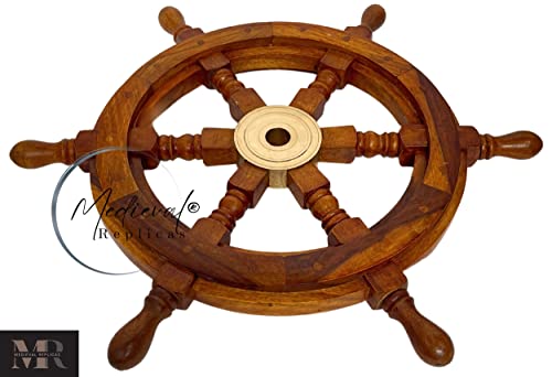 Medieval Replicas Wooden Ship Wheel Pirate Captain Wall Home Decor 18 Inches Nautical Style Wheel Wall Hanging | Boat Decor | Ectoria | Gift Decor #TOP3
