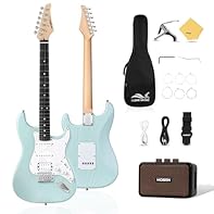 [ALL-IN-ONE READY-TO-PLAY BUNDLE]: Unbox and jam instantly with this complete beginner-to-intermediate kit! Includes electric guitar, 5W amplifier, padded gig bag, tremolo arm, digital tuner, capo, shoulder strap, extra strings, audio cable, and clea...