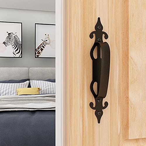 WOLFBIRD 26 cm Poignée de porte coulissante noire en acier, poignée pour porte de la même porte avec vis, style rétro sculpté Cover