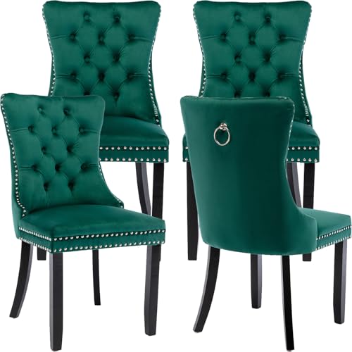 Green Velvet Dining Chairs Set of 4, Tufted Dining Chairs