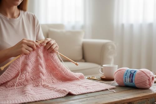 Image of ProKart Premium 4-Ply Woolen Knitting Yarn | 100g Baby Pink Hand Crochet Soft Wool for Sweaters, Scarves, Hats, Baby Clothes & DIY Craft Accessories (1 Ball x 100g) - PRO10