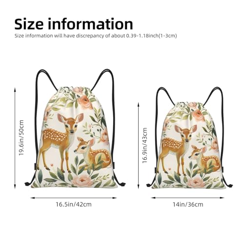 Rose Deer Pattern Drawstring Backpack for Women Men Lightweight Sports Gym Sackpack Cinch Bag Water Resistant Draw String Bags for Hiking Yoga Swimming Travel Beach2