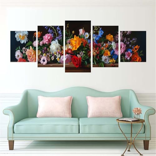 Diamond painting fleur multicolore pour illuminer un grand mur de séjour moderne