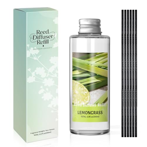 SCENTORINI Zapach do pomieszczeń, trawa cytrynowa 200 ml, z 6 pałeczkami, butelka uzupełniająca do dyfuzora, długotrwały aromat do salonu, sypialni, łazienki