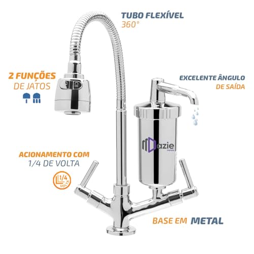 Torneira Com Filtro Gourmet Cozinha Bancada 1/4 Volta Flexível