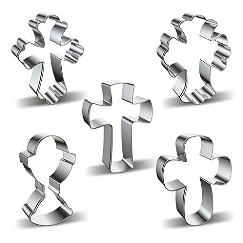 Milue 5 Pcs Mini Geometric Shaped Cookie Biscuit Cutter Set Baking Stainless Steel Cross Metal Molds for Baking Cooking Frying Eggs or Making Pancakes